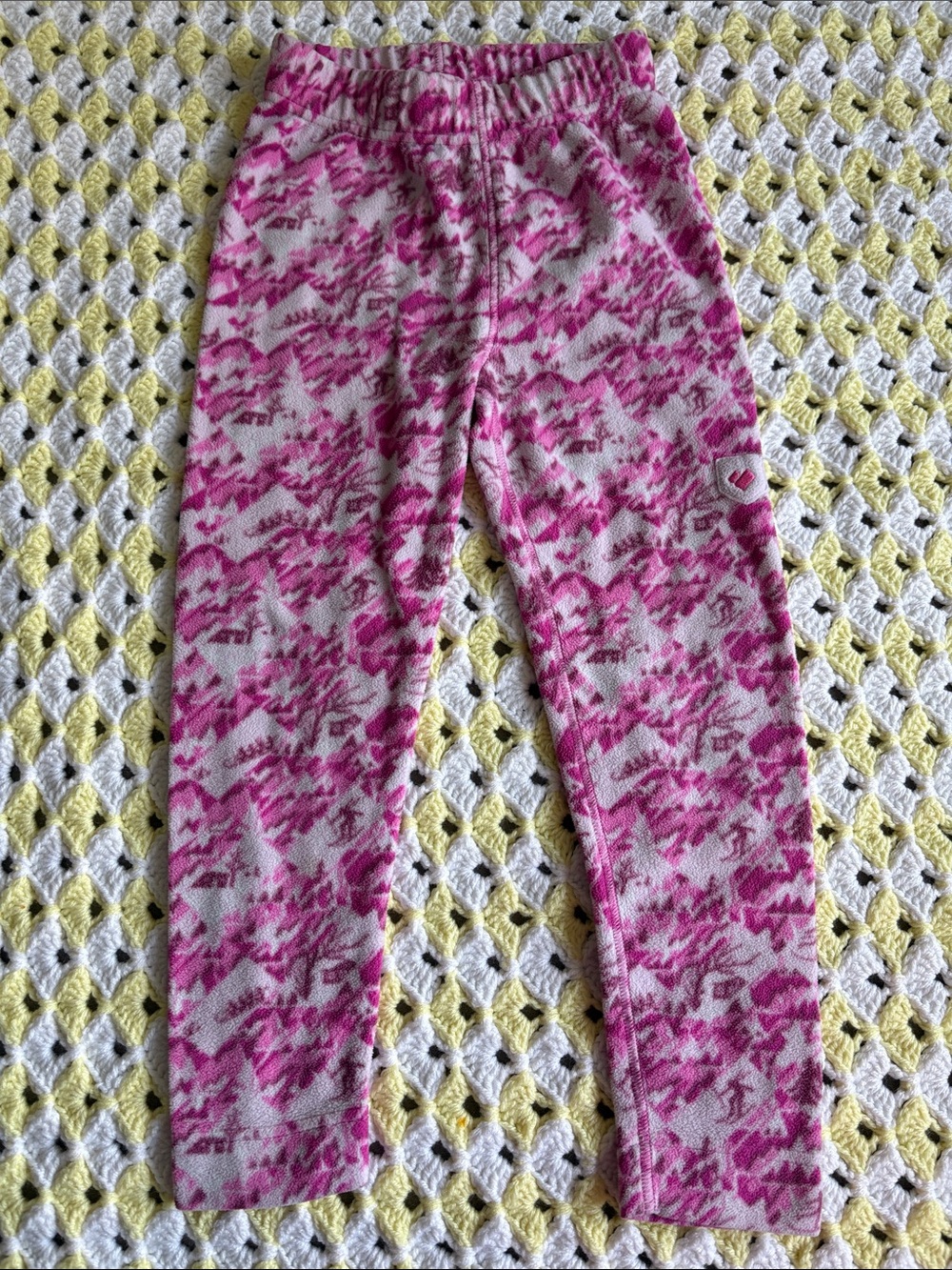 Obermeyer Fleece Base-layer Pants with Winter Activities Print Girls Kids Size L